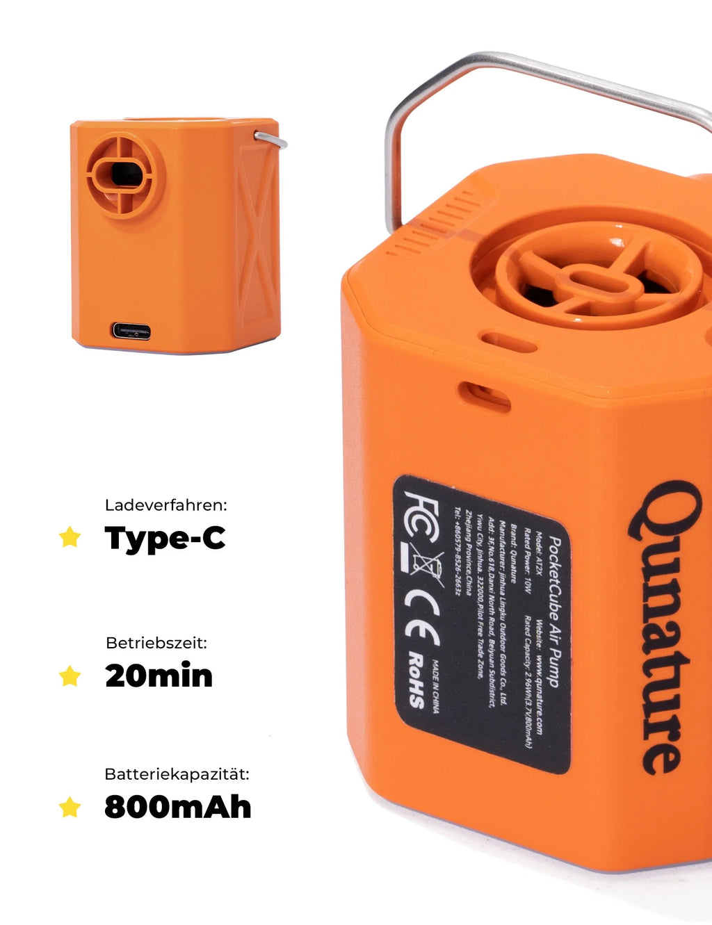 Qunature Mini Elektrische Luftpumpe, Tragbare Ultraleichte 45g Pump mit USB Schnellladung 5 Luftdüse