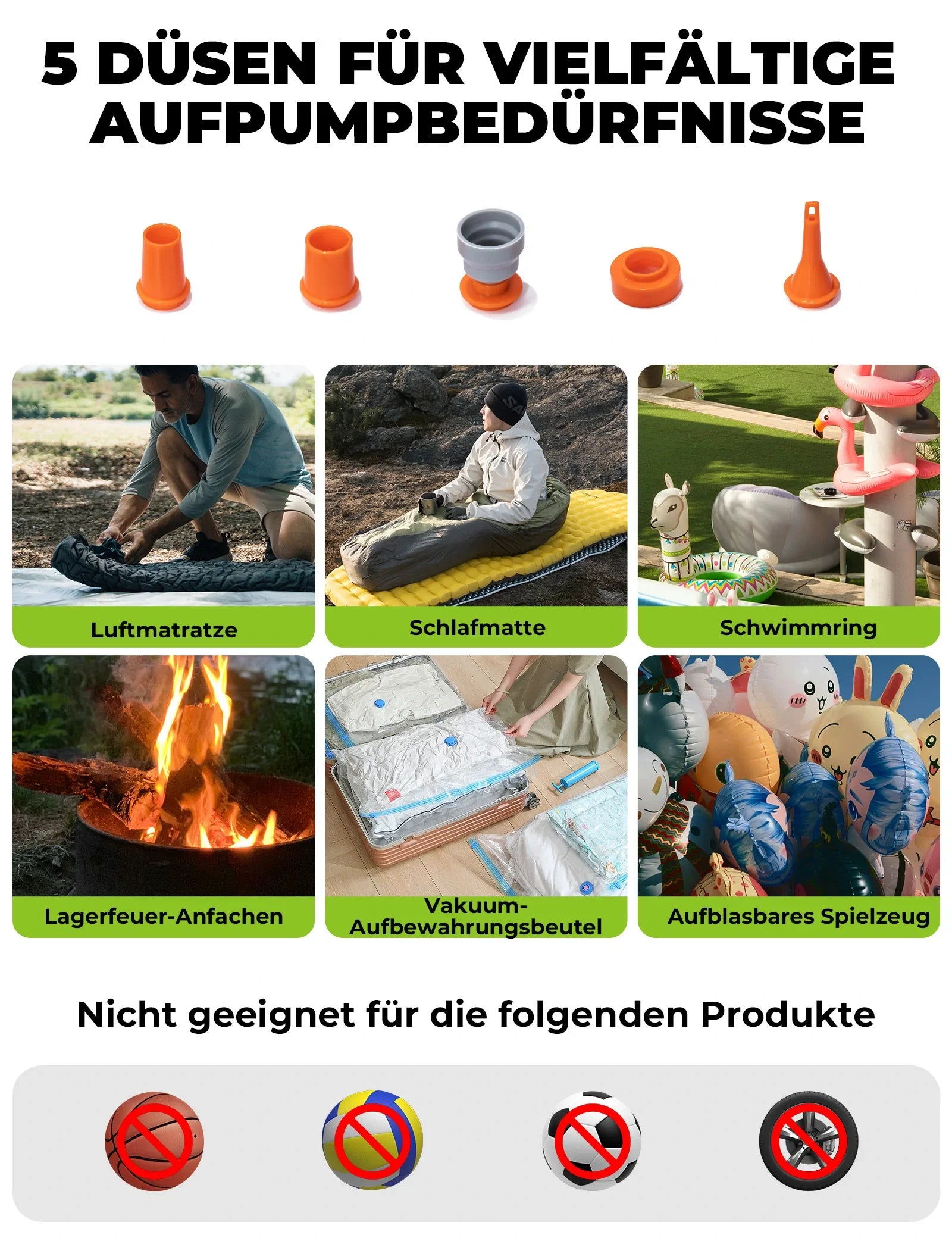 Qunature Mini Elektrische Luftpumpe, Tragbare Ultraleichte 45g Pump mit USB Schnellladung 5 Luftdüse