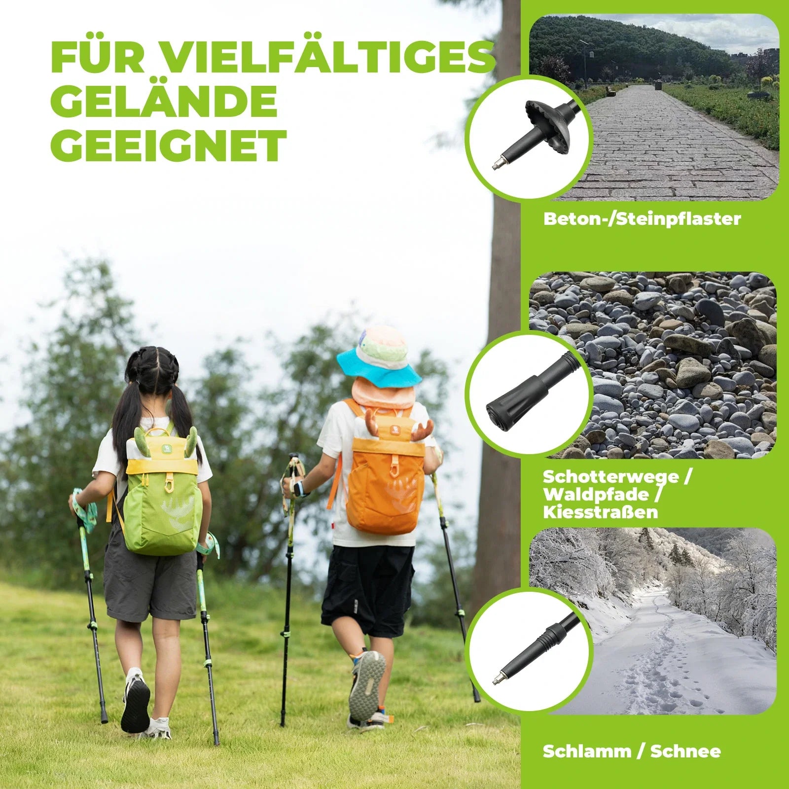 Qunature Wanderstöcke Kinder, 51–100 cm verstellbar Trekkingstöcke, Aluminium 1 Stück