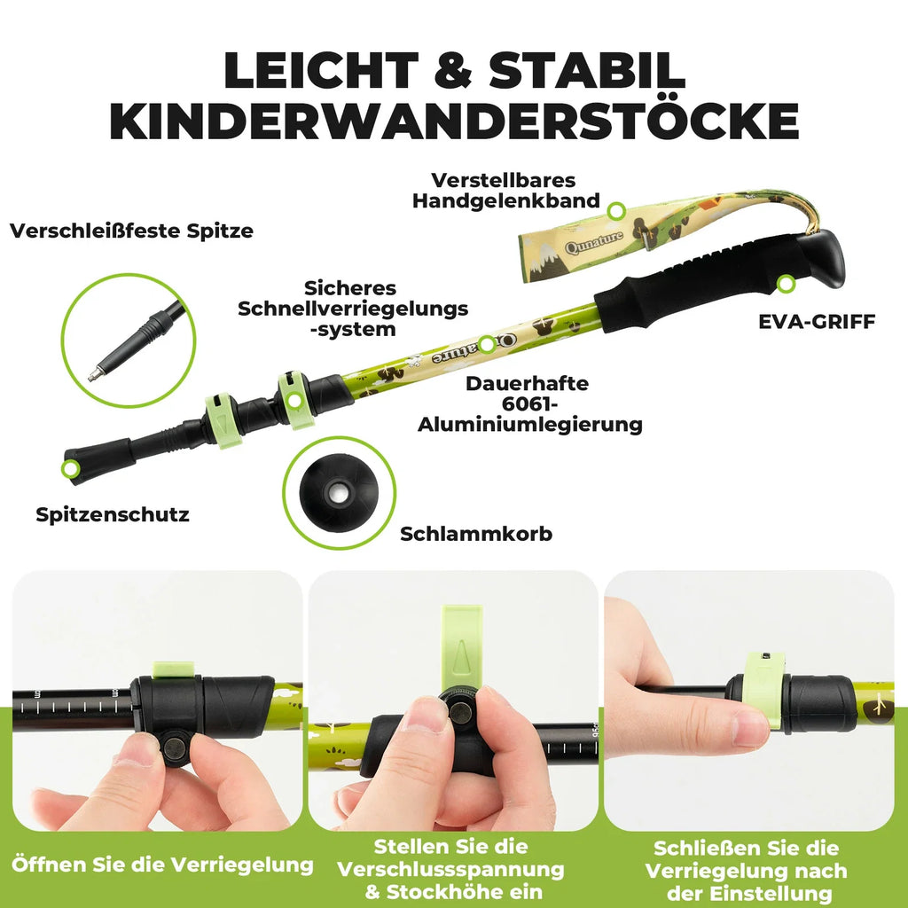 Qunature Wanderstöcke Kinder, 51–100 cm verstellbar Trekkingstöcke, Aluminium 1 Stück