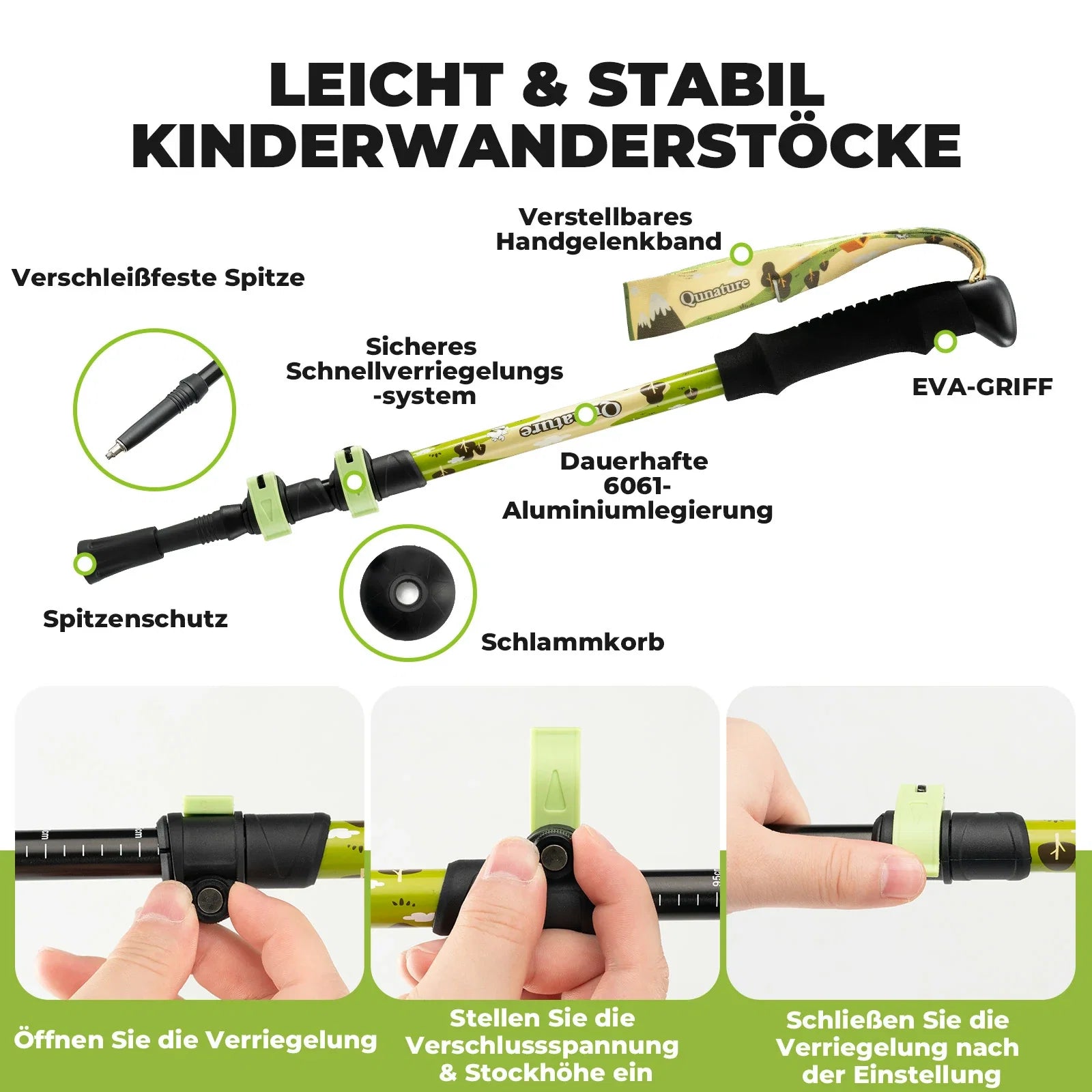Qunature Wanderstöcke Kinder, 51–100 cm verstellbar Trekkingstöcke, Aluminium 1 Stück