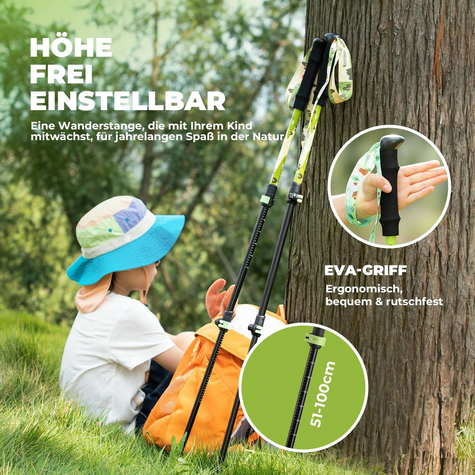 Qunature Wanderstöcke Kinder, 51–100 cm verstellbar Trekkingstöcke, Aluminium 1 Stück