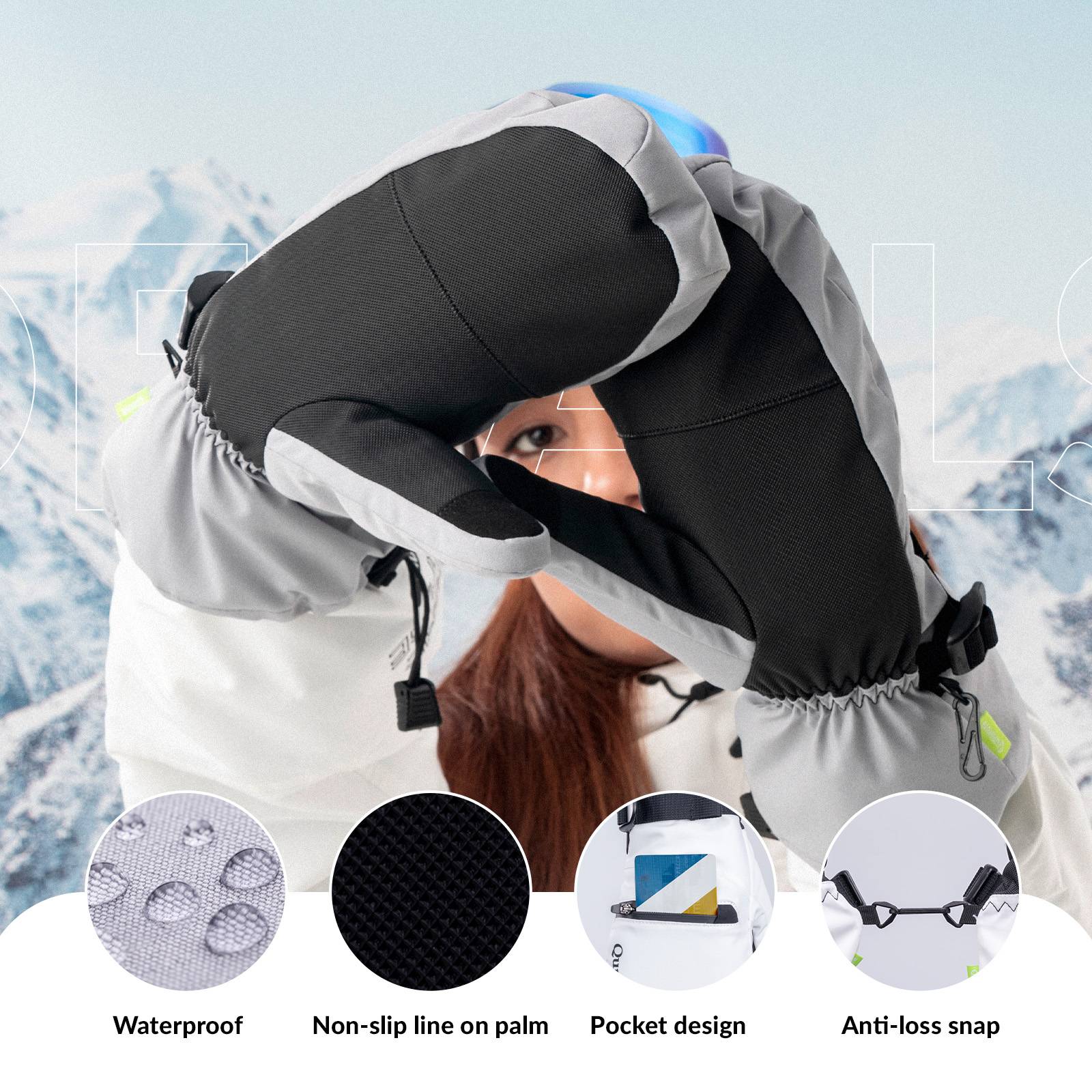 Qunature Wasserdichte Skihandschuhe XS-XL