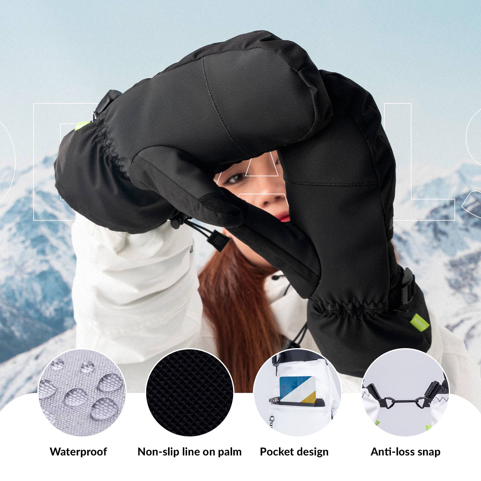Qunature Wasserdichte Skihandschuhe XS-XL