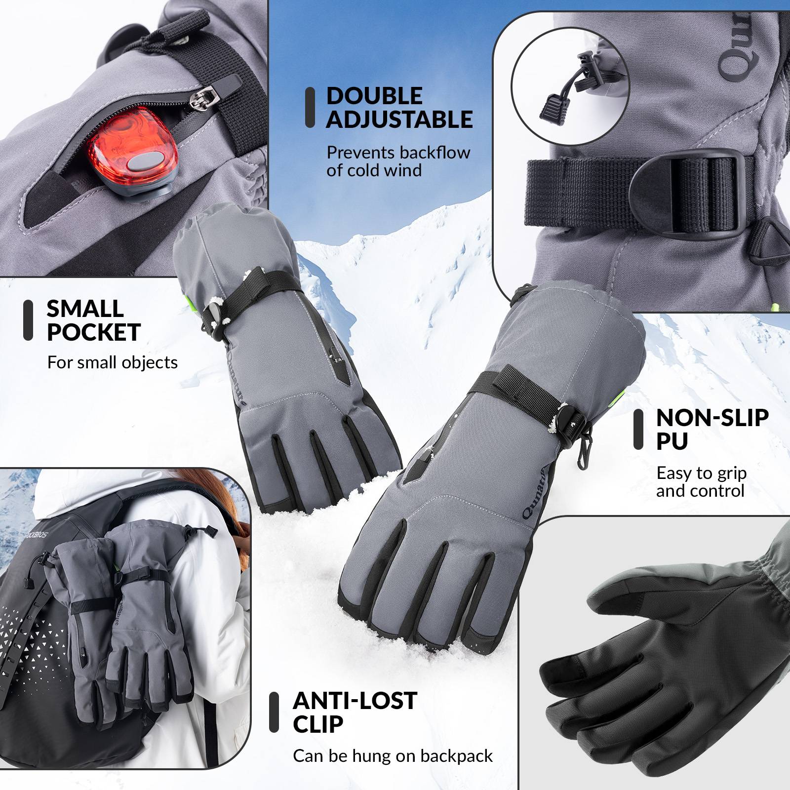 Qunature Winddichte Winterhandschuhe Ski/Fahrrad
