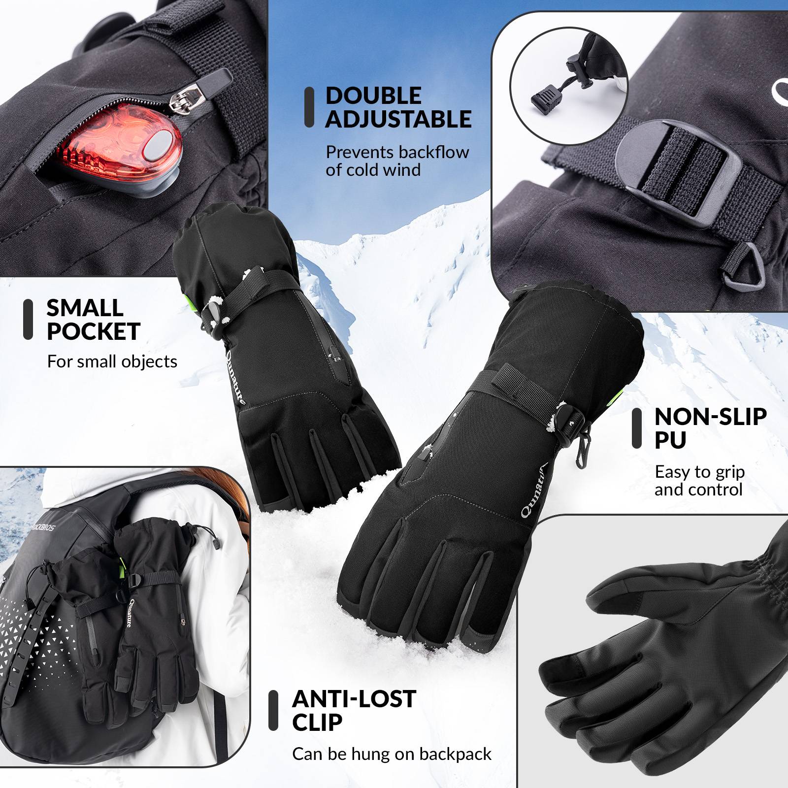 Qunature Winddichte Winterhandschuhe Ski/Fahrrad