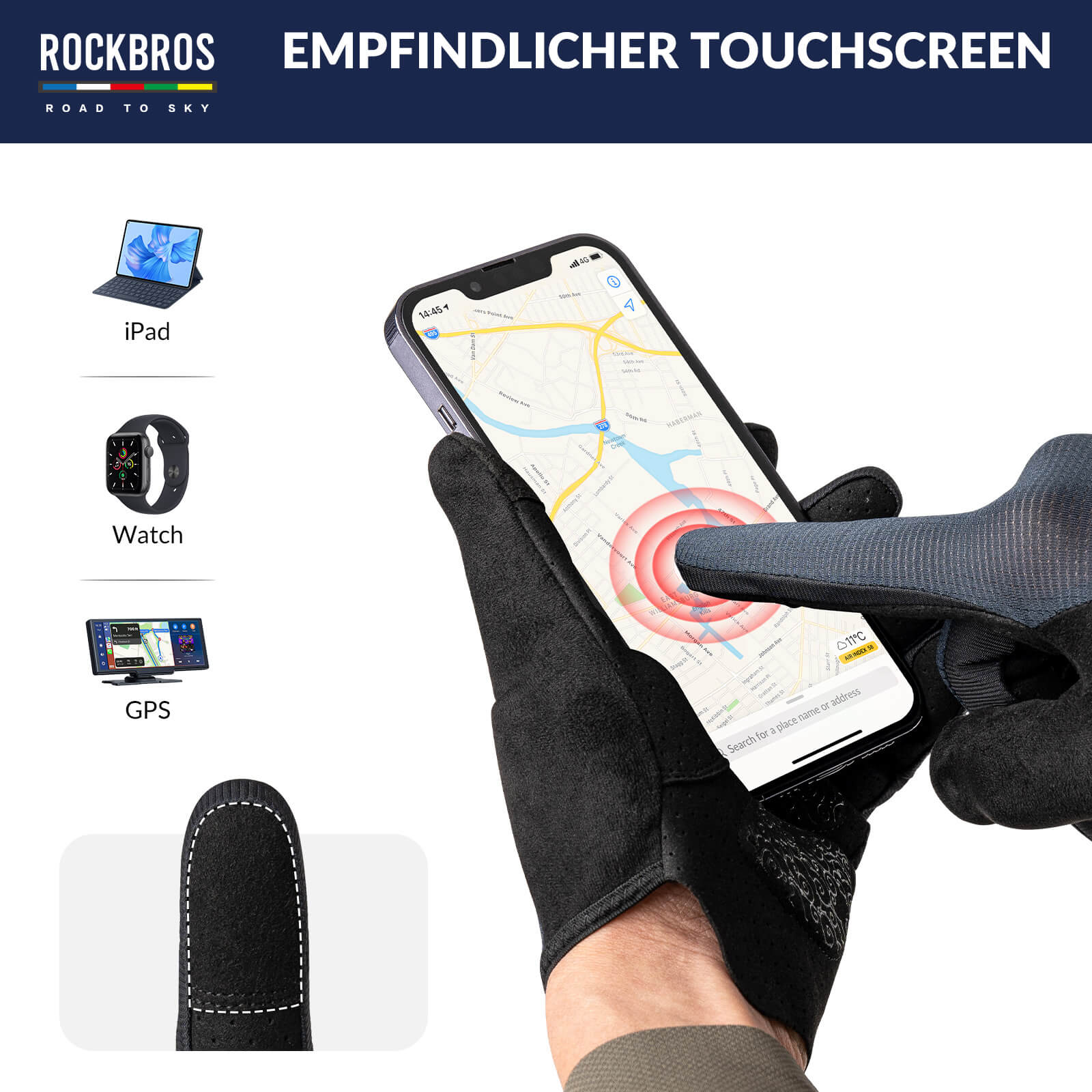 ROAD TO SKY Fahrradhandschuhe Atmungsaktiv mit Touchscreen Sommer/Frühling