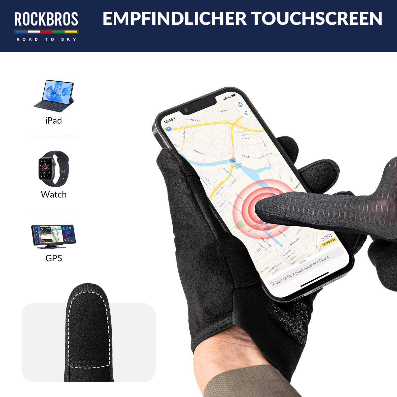 ROAD TO SKY Fahrradhandschuhe Atmungsaktiv mit Touchscreen Sommer/Frühling