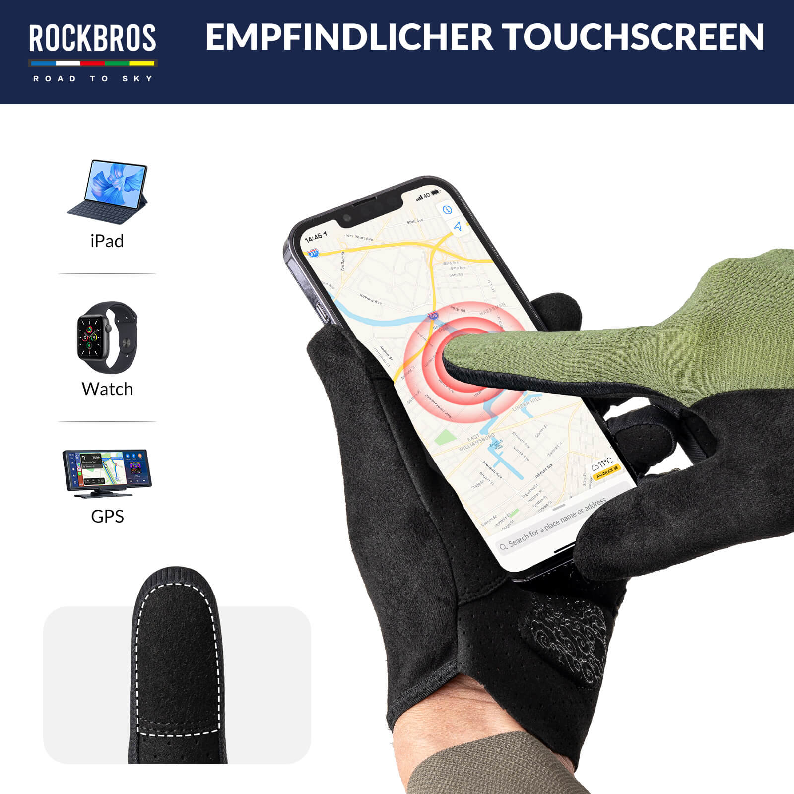 ROAD TO SKY Fahrradhandschuhe Atmungsaktiv mit Touchscreen Sommer/Frühling