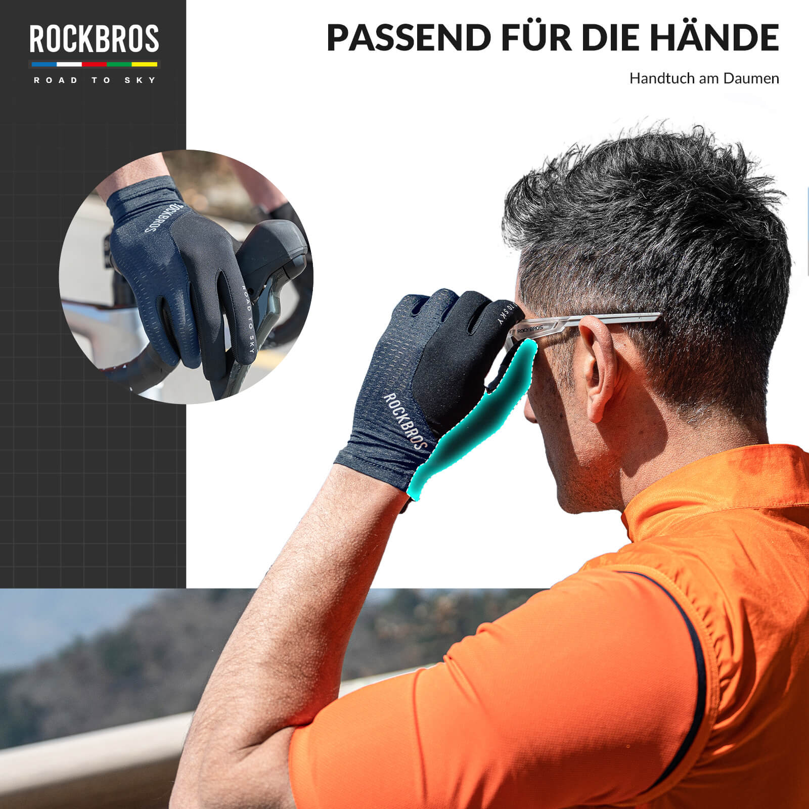ROAD TO SKY Fahrradhandschuhe mit Touchscreen Atmungsaktiv Herren/Damen
