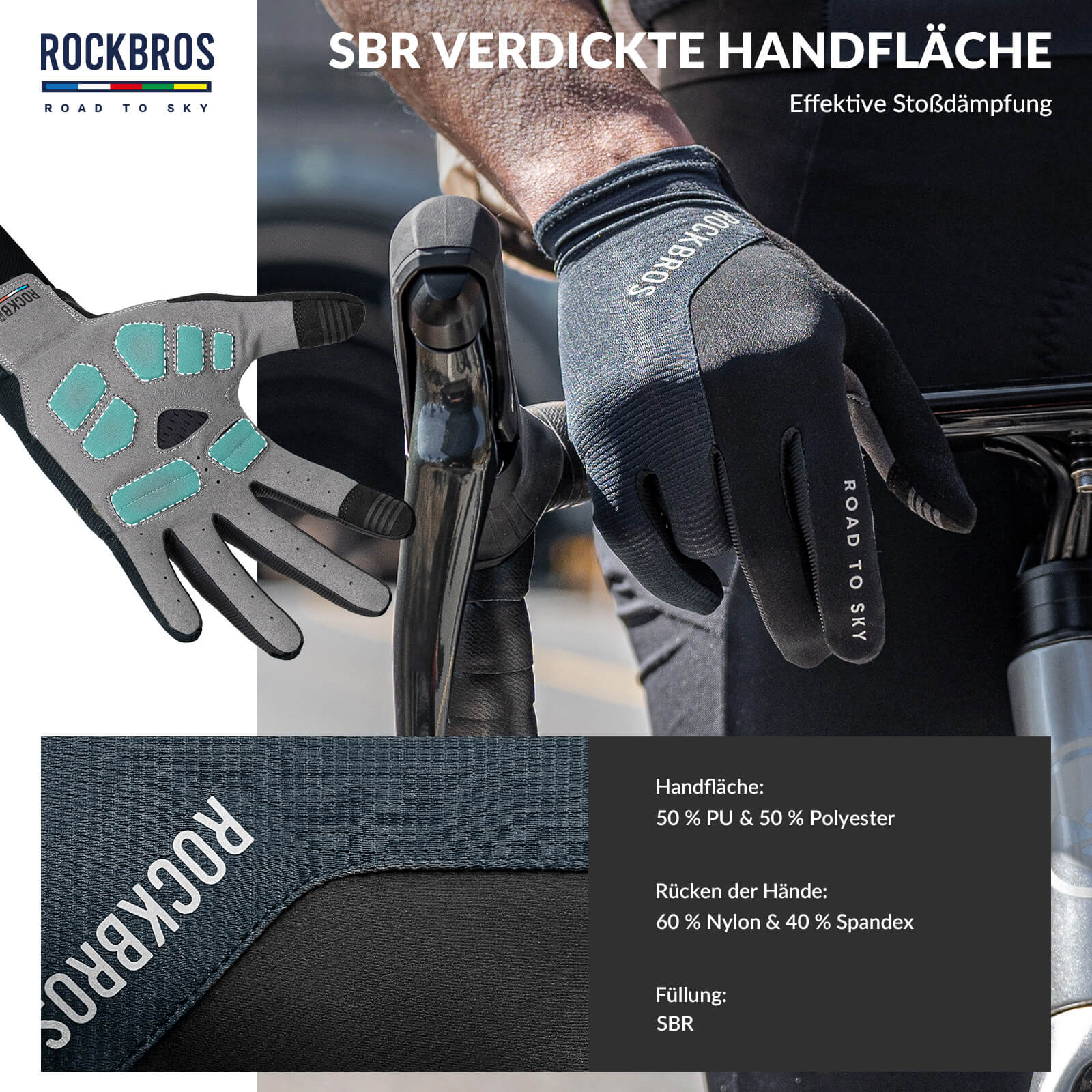 ROAD TO SKY Fahrradhandschuhe mit Touchscreen Atmungsaktiv Herren/Damen