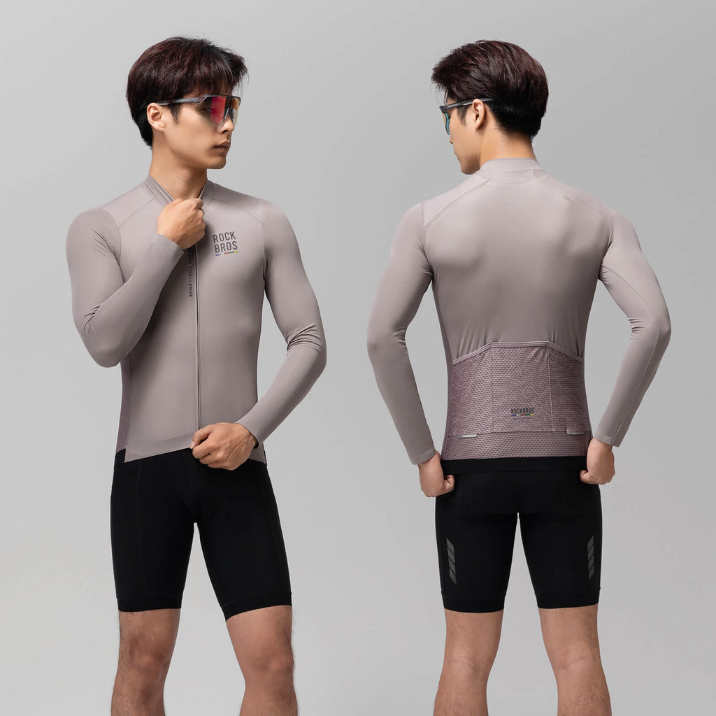 ROAD TO SKY Langarm-Radtrikot Herren Jersey Erdgrau/Braun