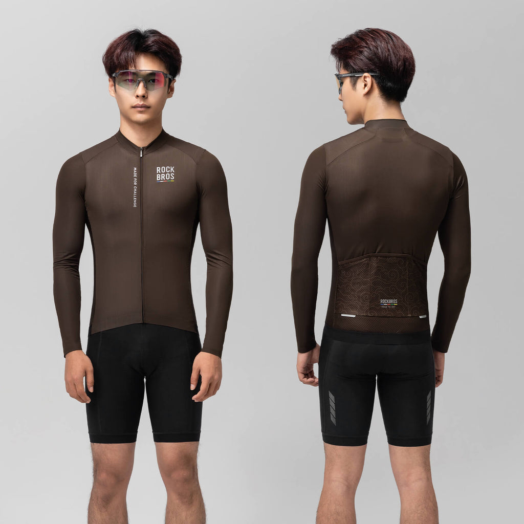 ROAD TO SKY Langarm-Radtrikot Herren Jersey Erdgrau/Braun