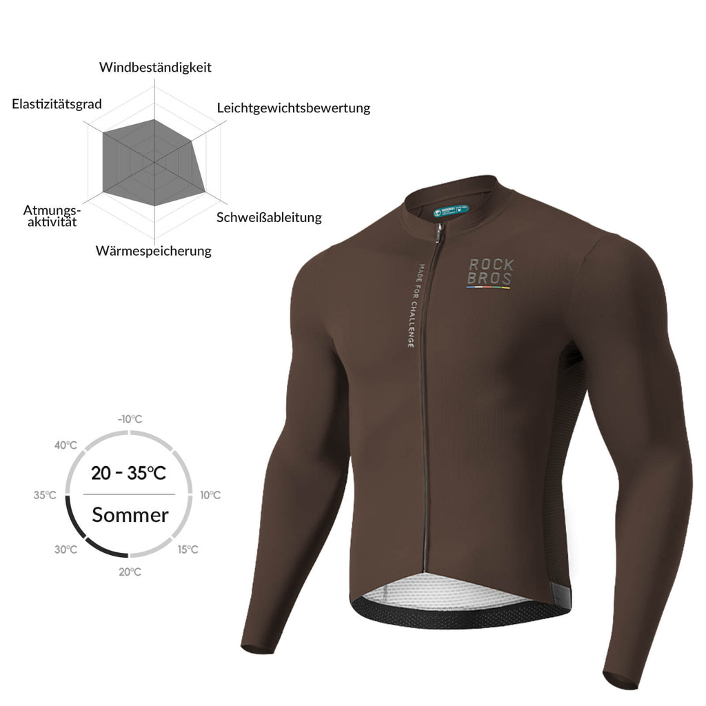 ROAD TO SKY Langarm-Radtrikot Herren Jersey Erdgrau/Braun