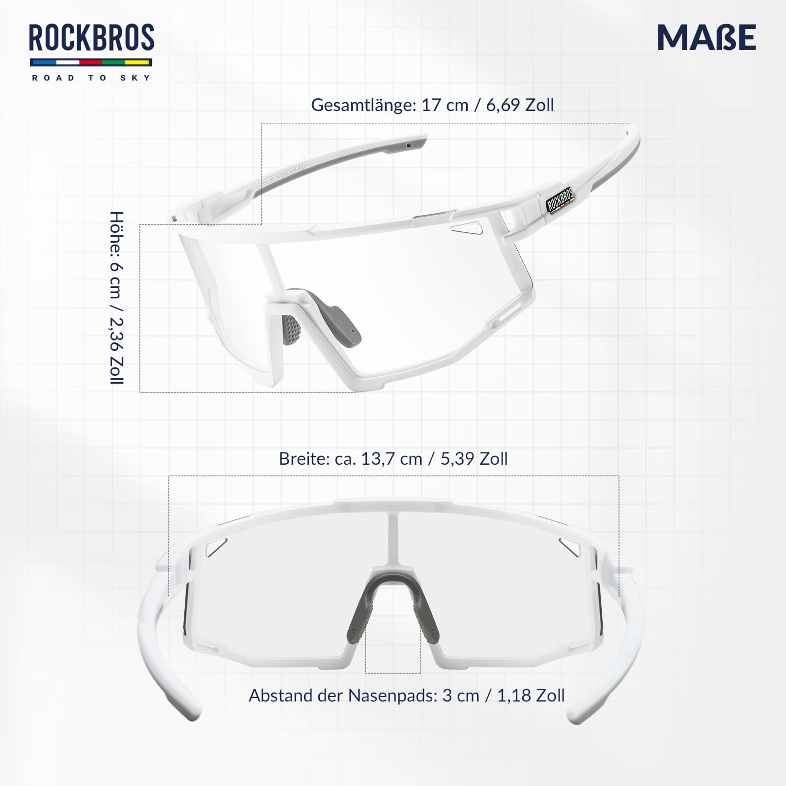 ROAD TO SKY Photochrome Fahrradbrille UV400 Schutz Verstellbare Nasenpads