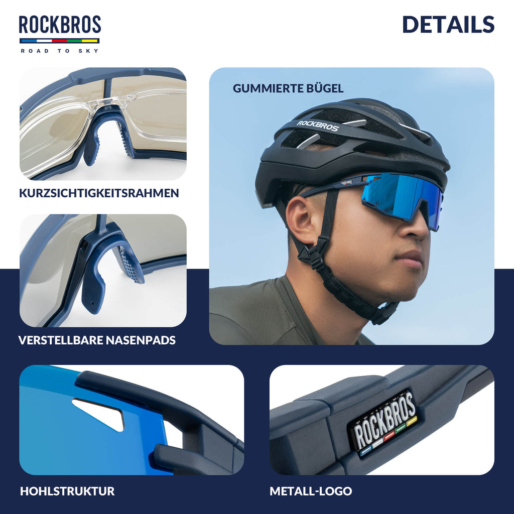 ROAD TO SKY Polarisierte Fahrradbrille UV400 Schutz Verstellbare Nasenpads