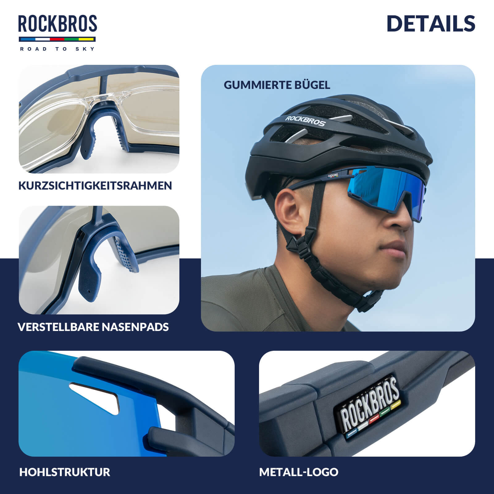 ROAD TO SKY Polarisierte Fahrradbrille UV400 Schutz Verstellbare Nasenpads