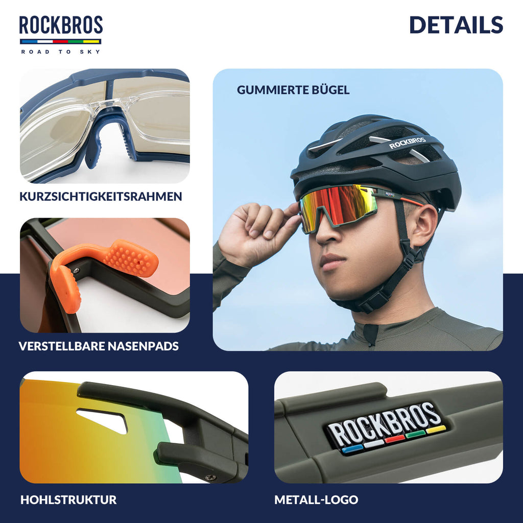ROAD TO SKY Polarisierte Fahrradbrille UV400 Schutz Verstellbare Nasenpads