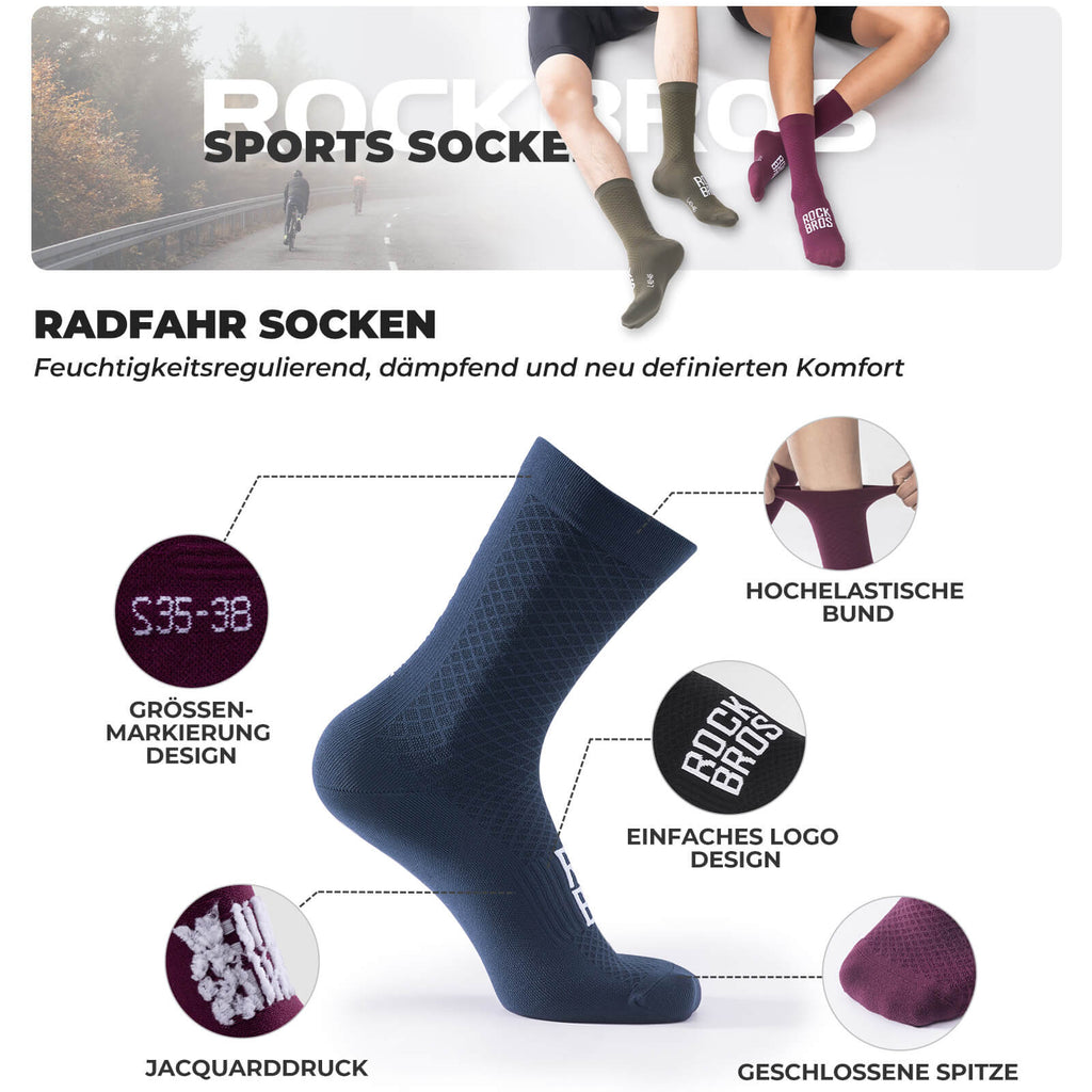 ROAD TO SKY Sportsocken Baumwolle Atmungsaktive Laufsocken für MTB & Rennrad
