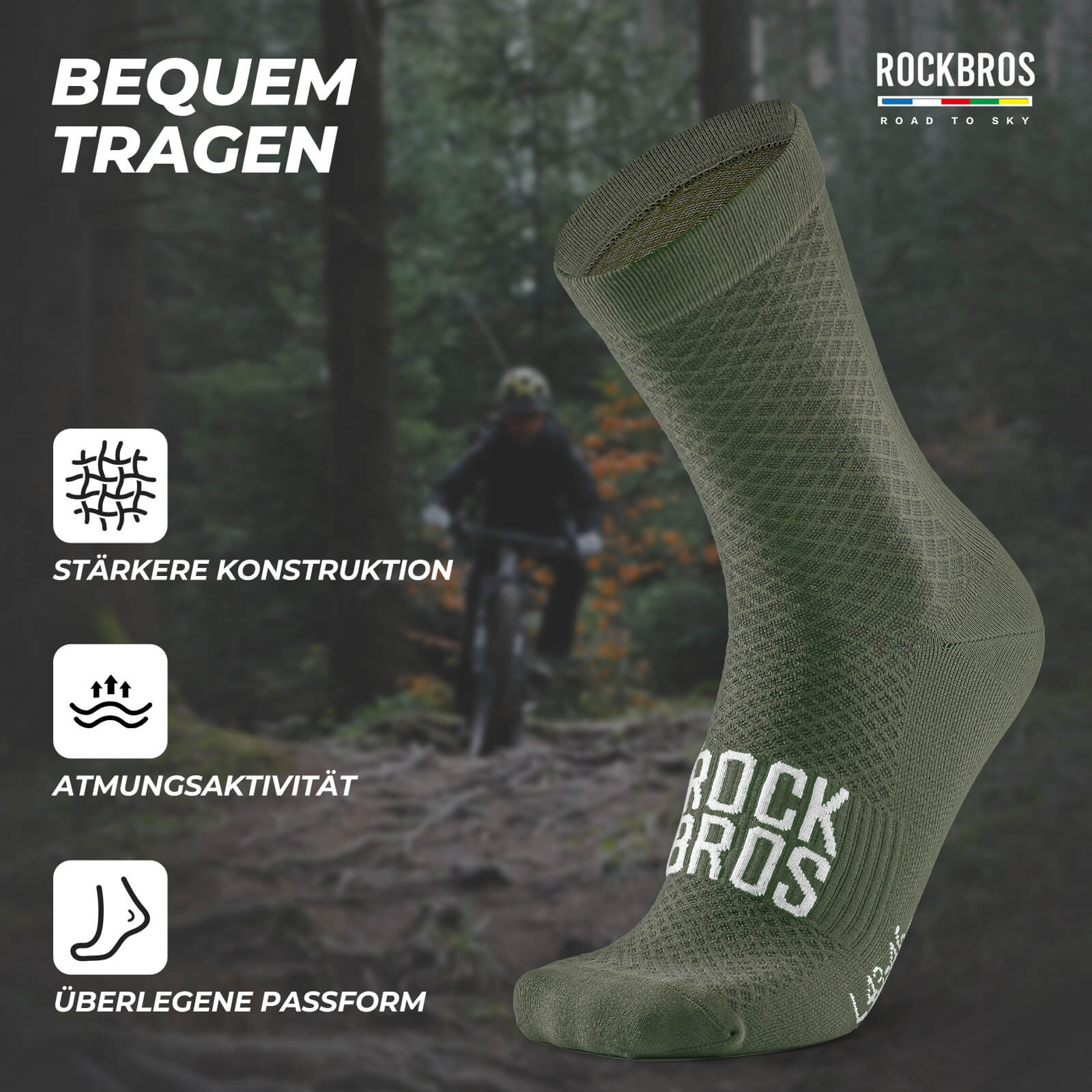 ROAD TO SKY Sportsocken Baumwolle Atmungsaktive Laufsocken für MTB & Rennrad