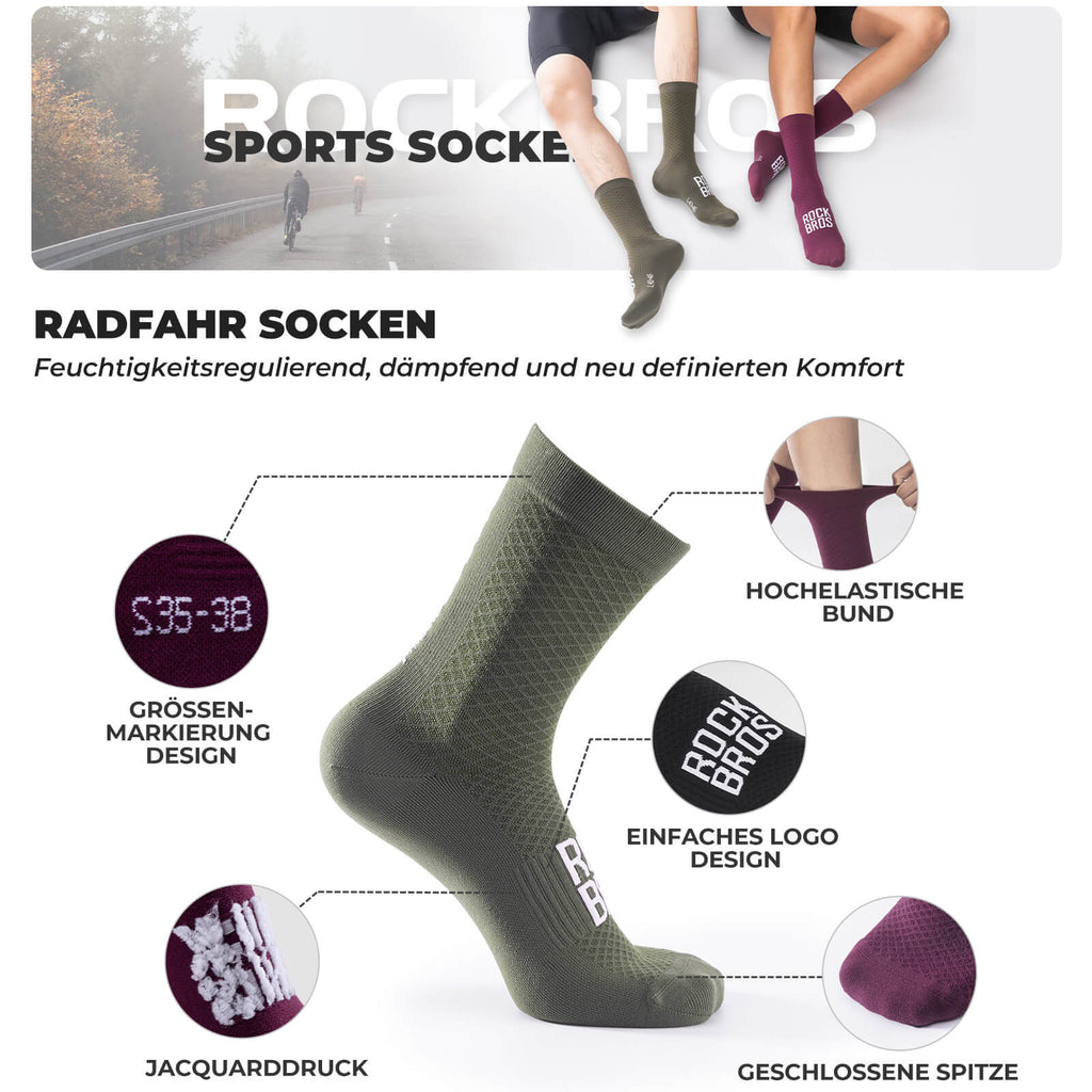 ROAD TO SKY Sportsocken Baumwolle Atmungsaktive Laufsocken für MTB & Rennrad
