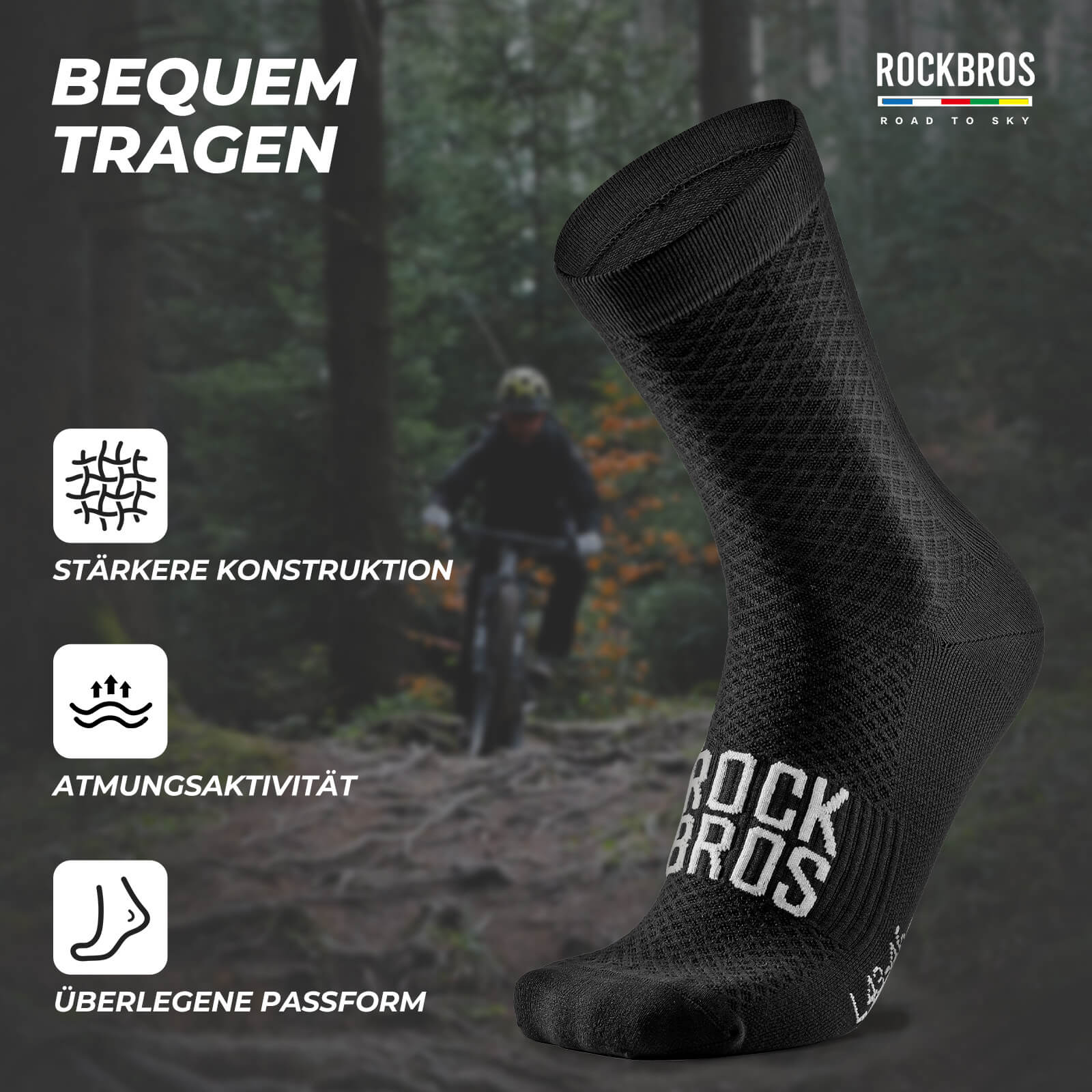ROAD TO SKY Sportsocken Baumwolle Atmungsaktive Laufsocken für MTB & Rennrad