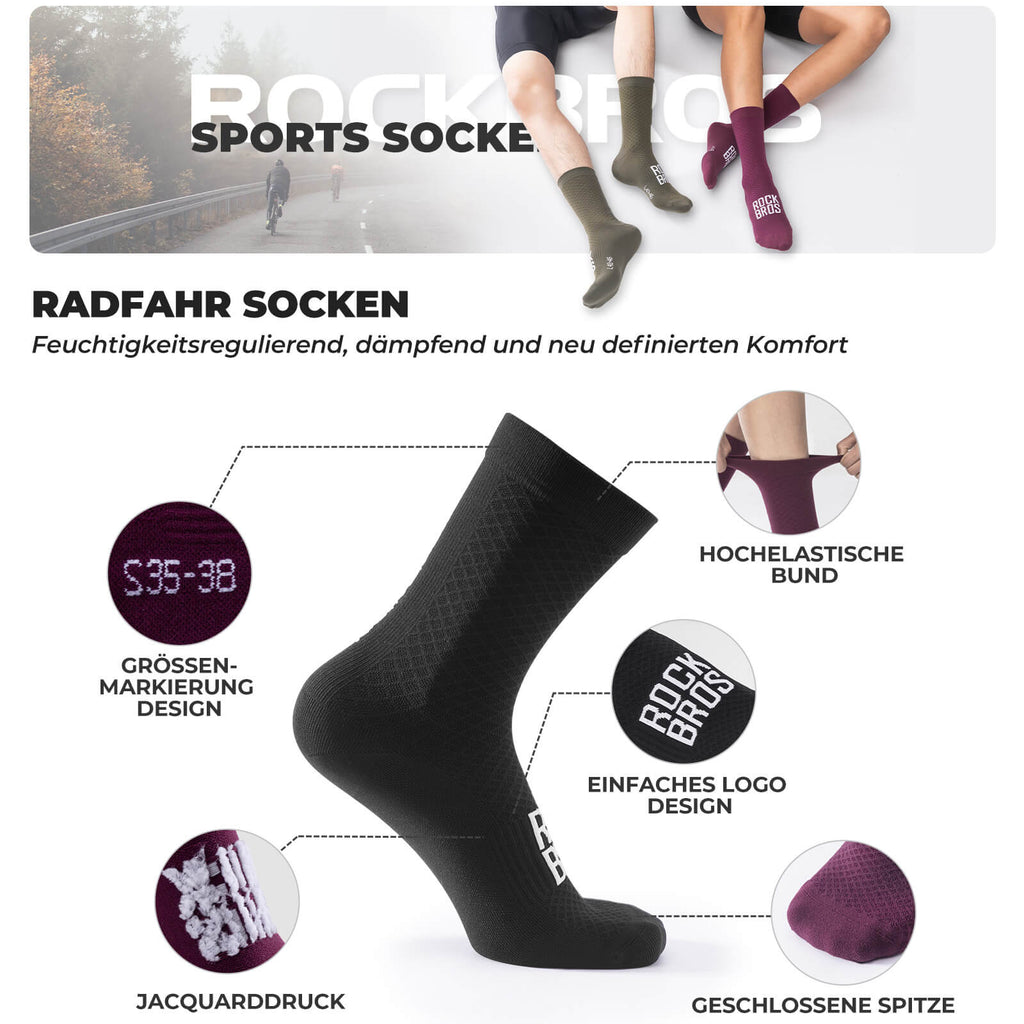 ROAD TO SKY Sportsocken Baumwolle Atmungsaktive Laufsocken für MTB & Rennrad