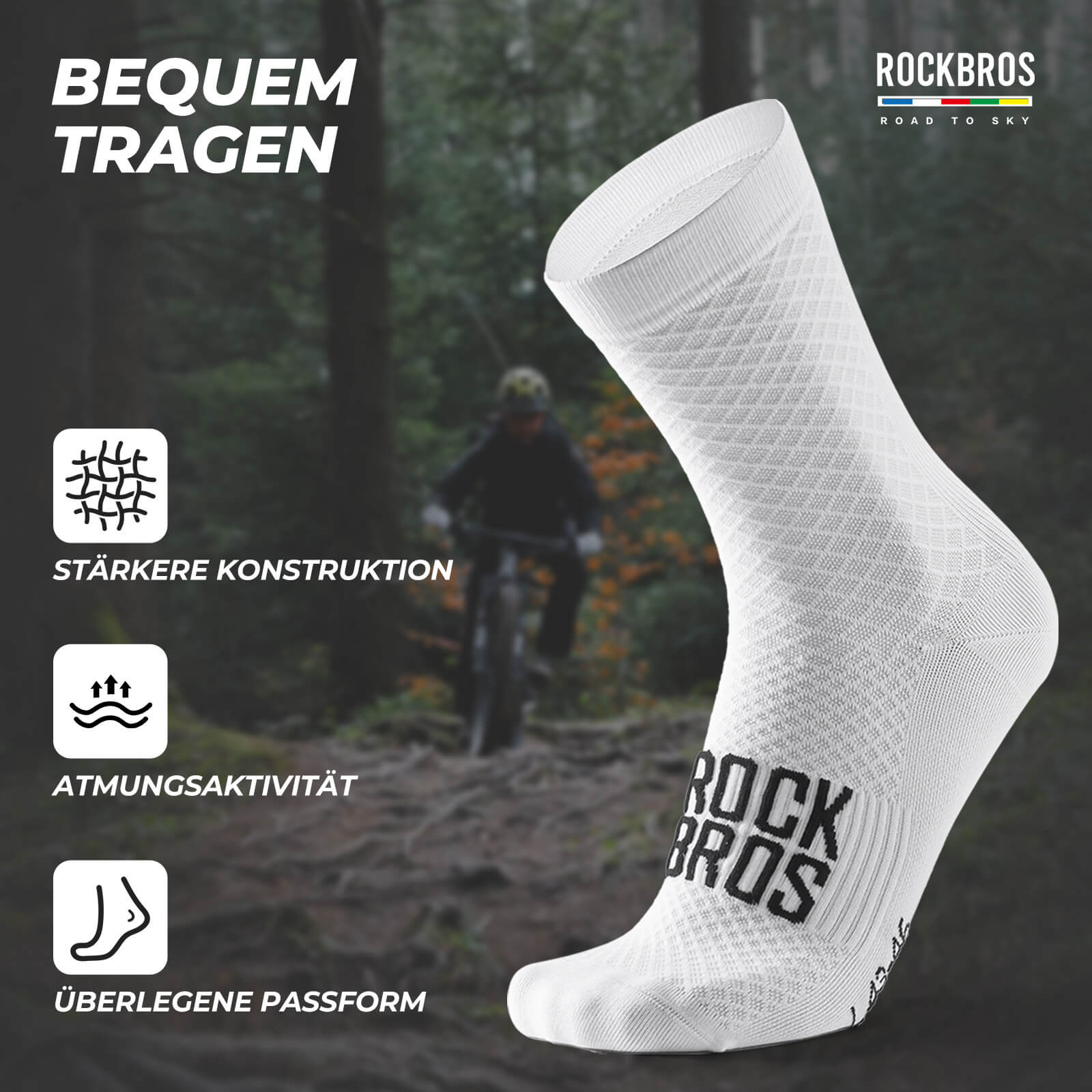 ROAD TO SKY Sportsocken Baumwolle Atmungsaktive Laufsocken für MTB & Rennrad