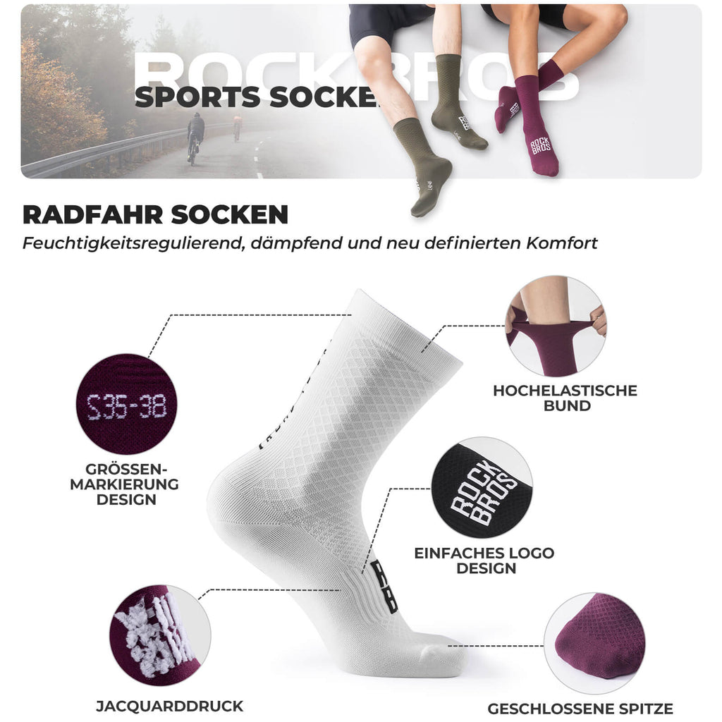 ROAD TO SKY Sportsocken Baumwolle Atmungsaktive Laufsocken für MTB & Rennrad