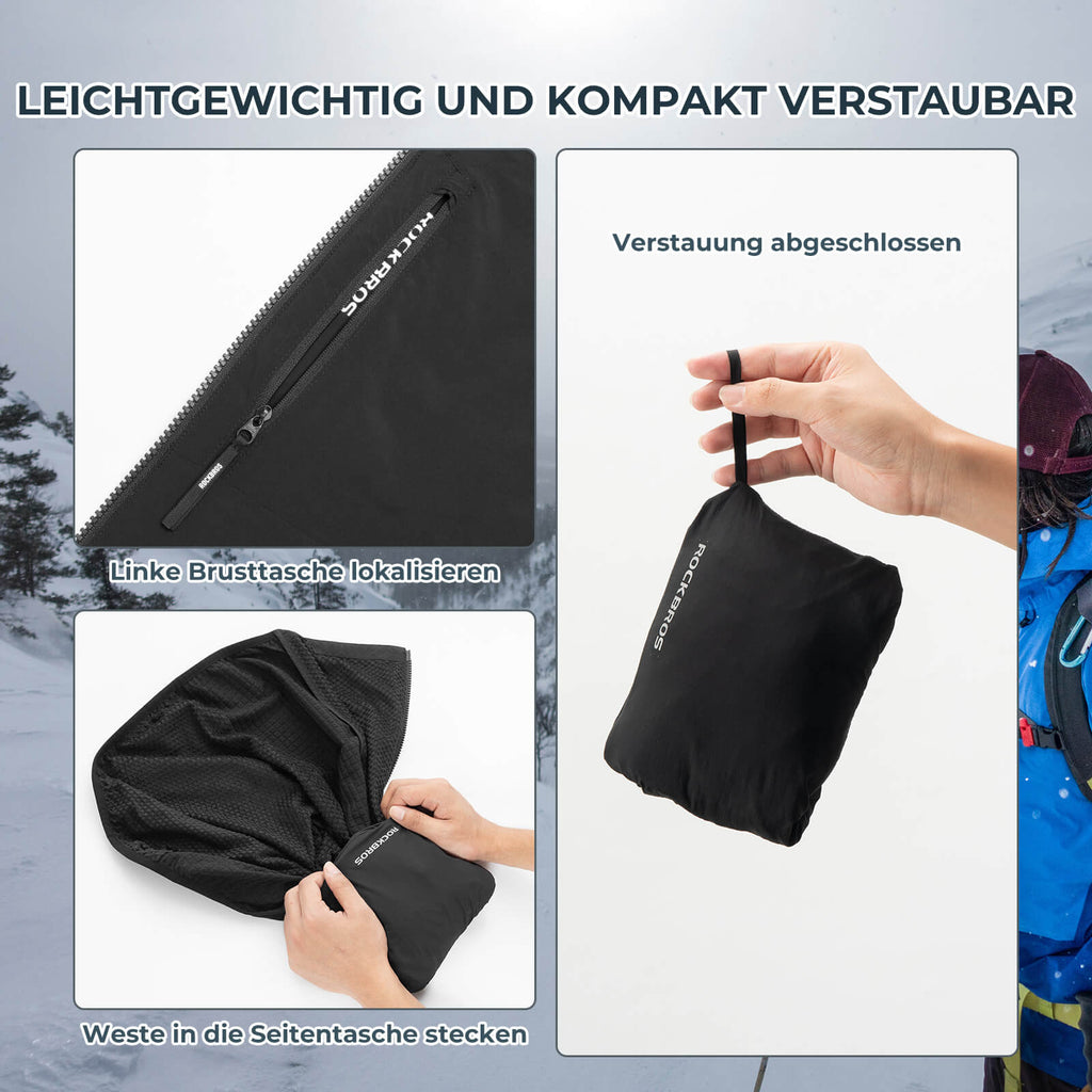 ROCKBROS Ärmellose Winddichte Fahrradweste Packbar Atmungsaktiv