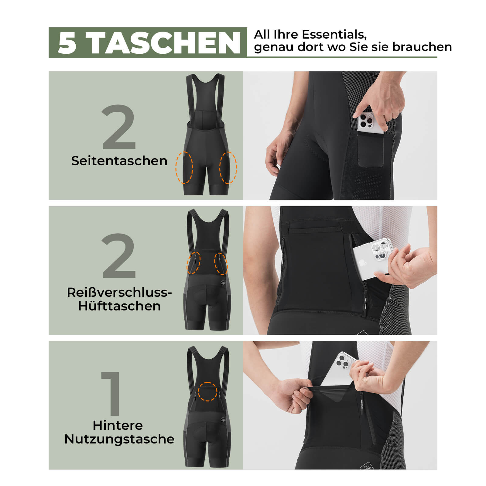 ROCKBROS Fahrrad Trägerhose Hochfest & Atmungsaktiv mit 5 Taschen