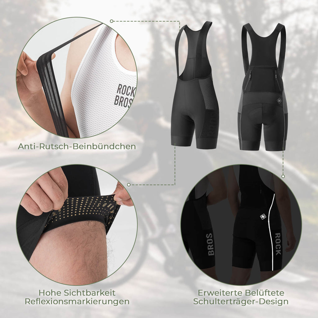 ROCKBROS Fahrrad Trägerhose Hochfest & Atmungsaktiv mit 5 Taschen