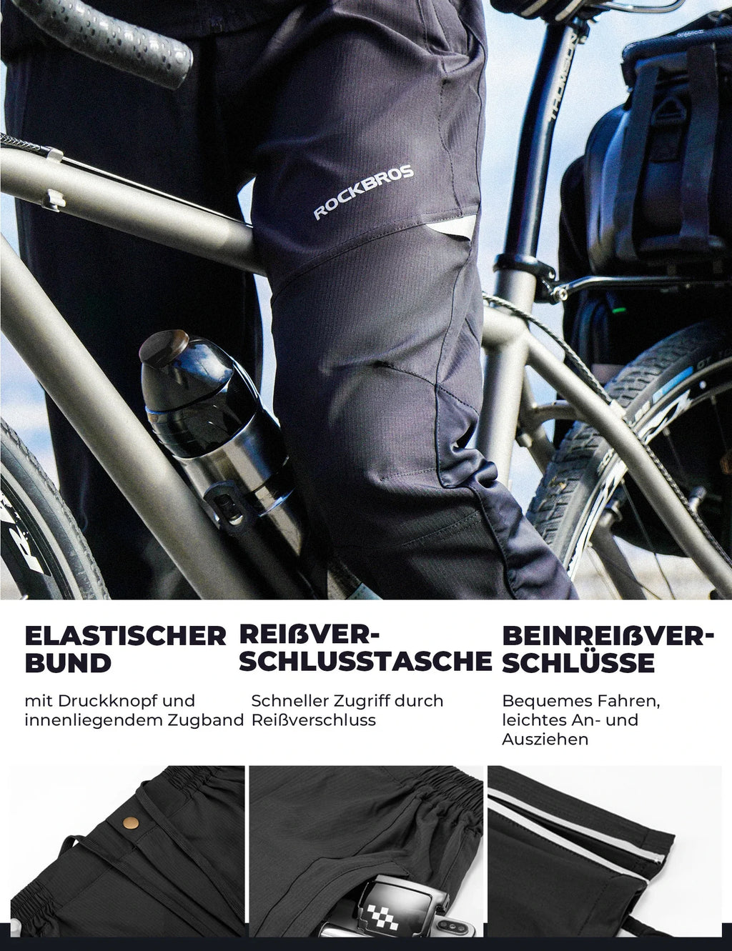 ROCKBROS Herren Radlerhose Atmungsaktiv Lang Fahrradhose Unisex M-4XL