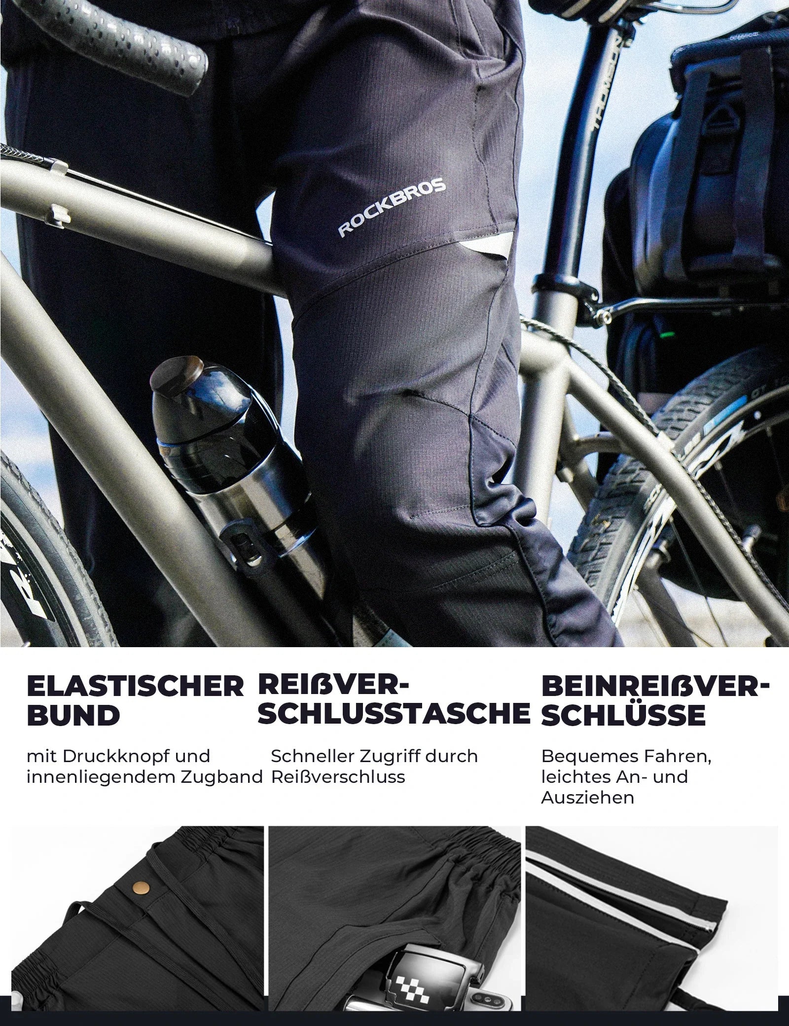 ROCKBROS Herren Radlerhose Atmungsaktiv Lang Fahrradhose Unisex M-4XL