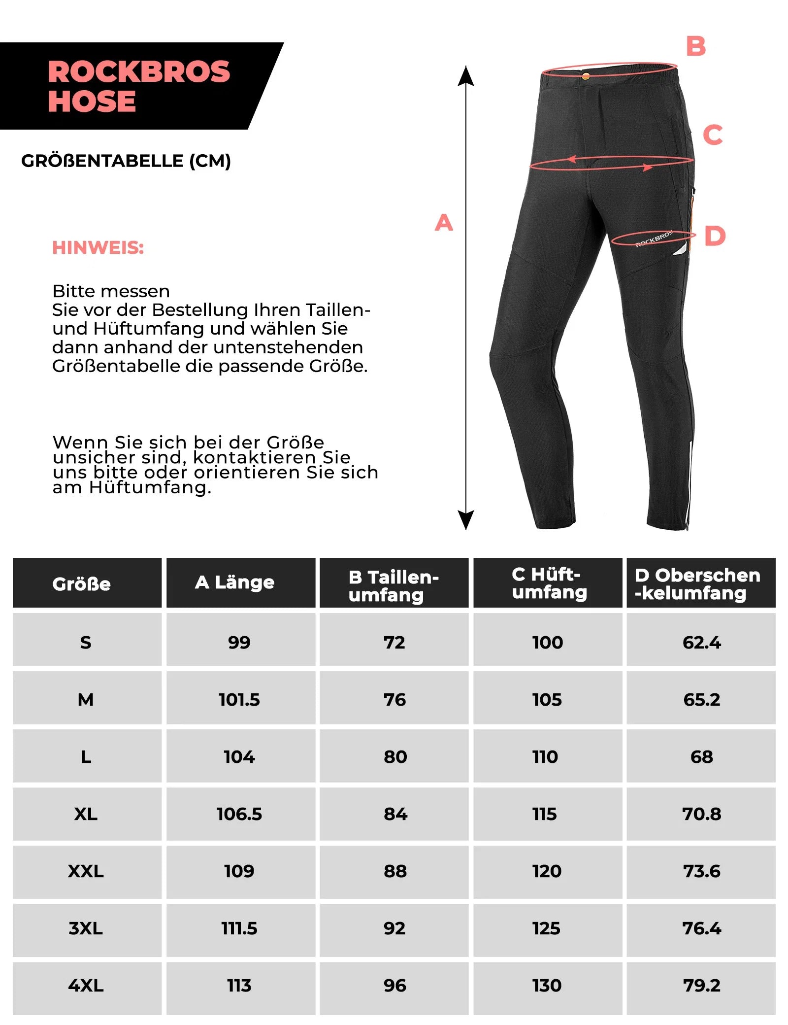ROCKBROS Herren Radlerhose Atmungsaktiv Lang Fahrradhose Unisex M-4XL