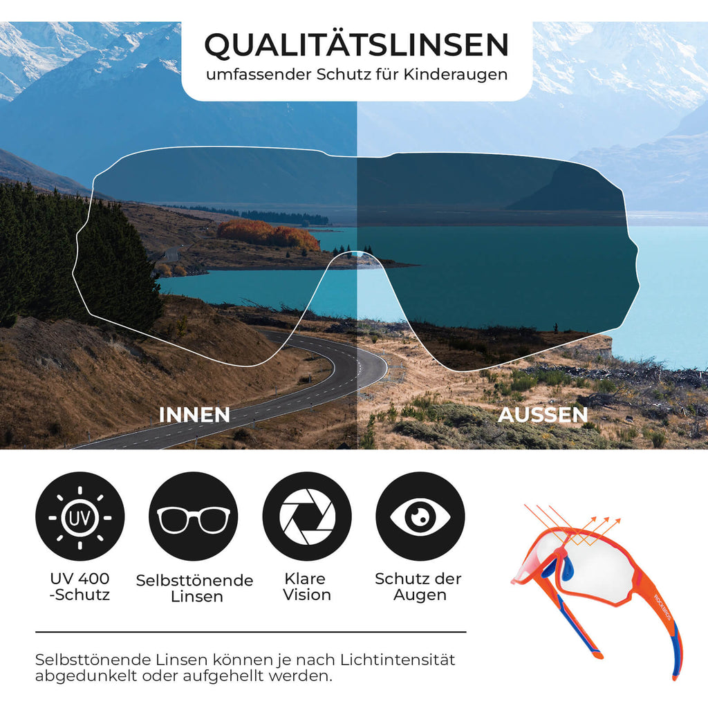 Selbsttönende Fahrradbrille für Kinder mit UV400-Schutz