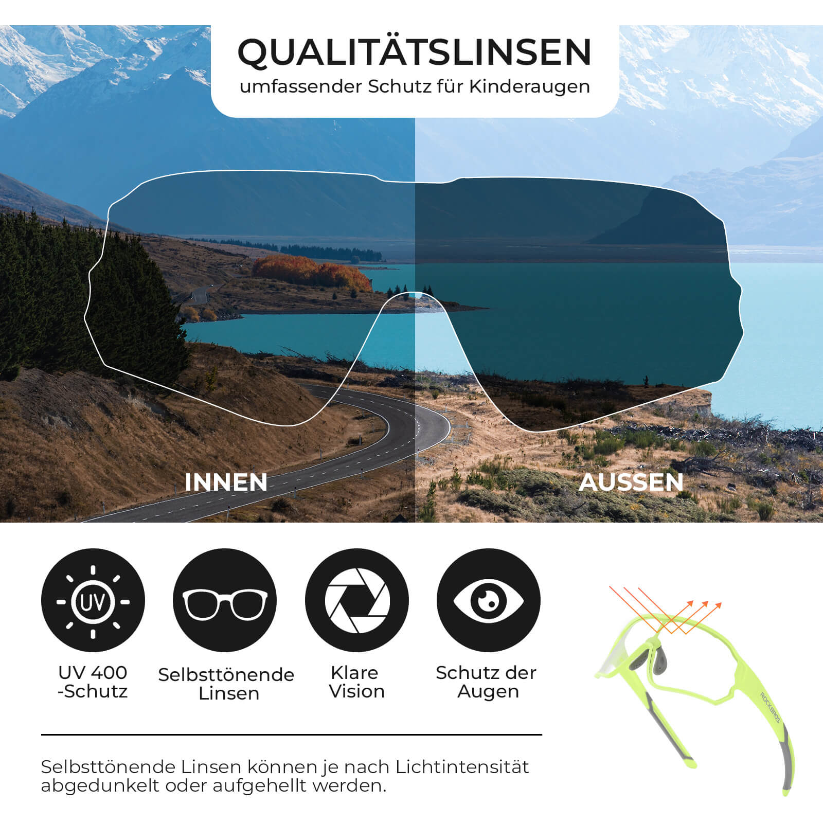 Selbsttönende Fahrradbrille für Kinder mit UV400-Schutz