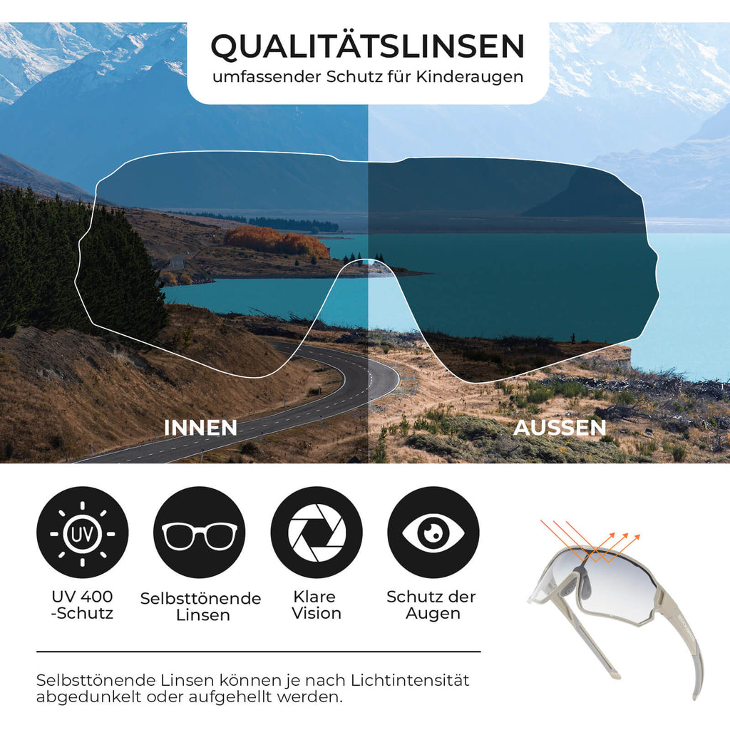 Selbsttönende Fahrradbrille für Kinder mit UV400-Schutz