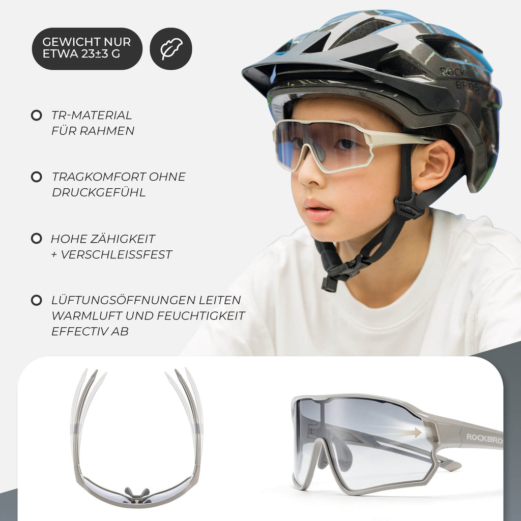 Selbsttönende Fahrradbrille für Kinder mit UV400-Schutz
