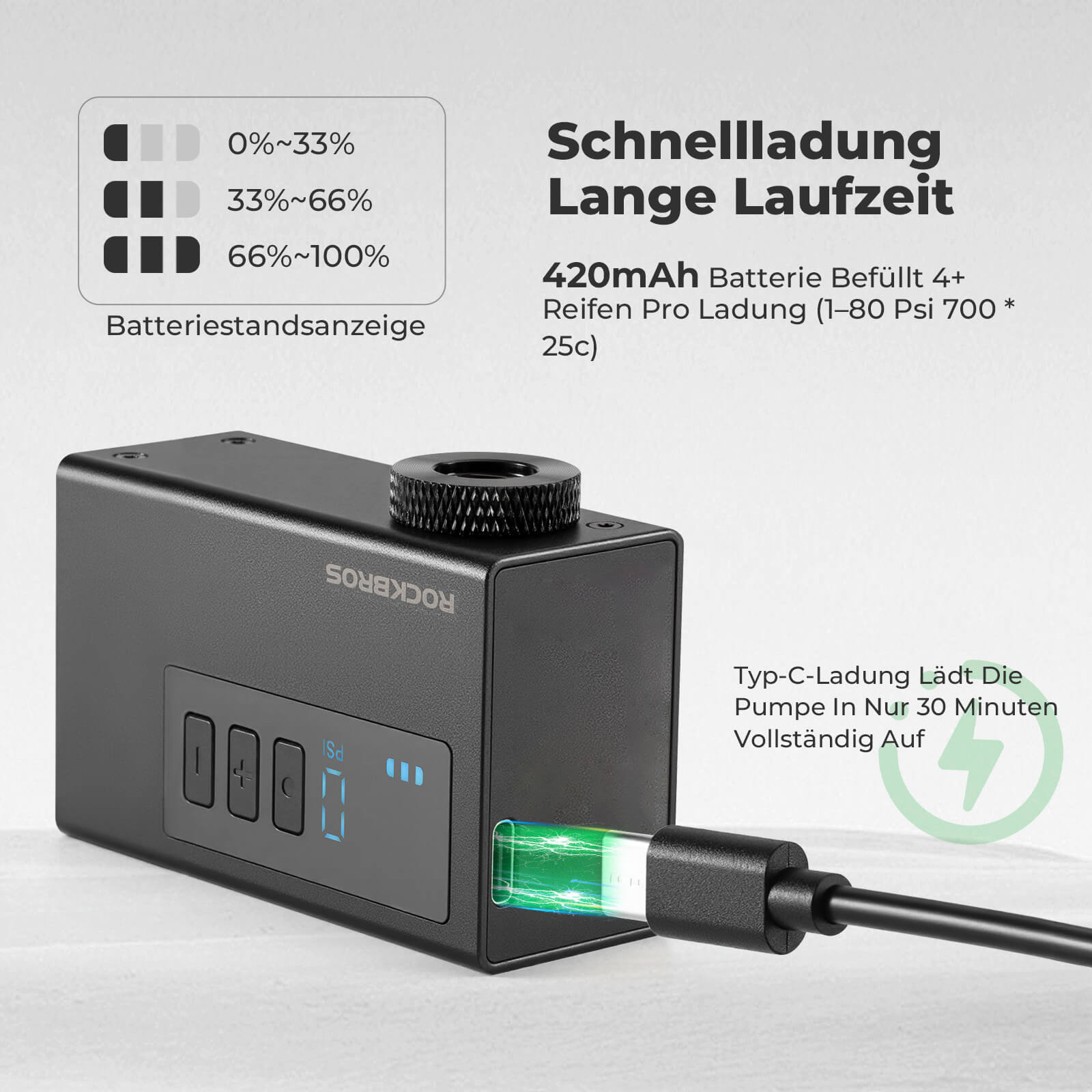 ROCKBROS MINI Elektrische Fahrradpumpe Tragbar AS240 Pro