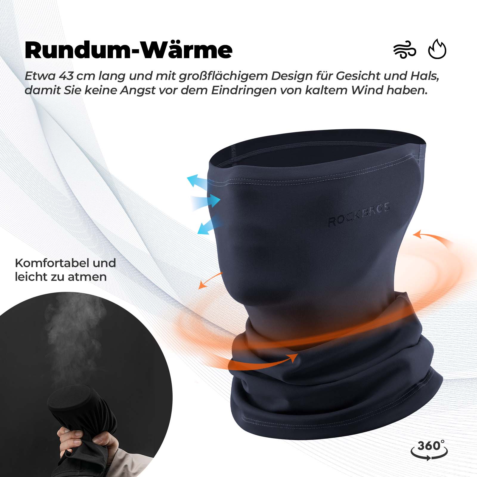 ROCKBROS Multifunktionstuch Fleece Sturmhaube Weich Gesichtsmaske Schlauchtuch