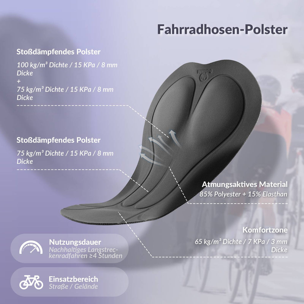 TVI Radlerhose Damen Gepolstert mit Tasche Atmungsaktive