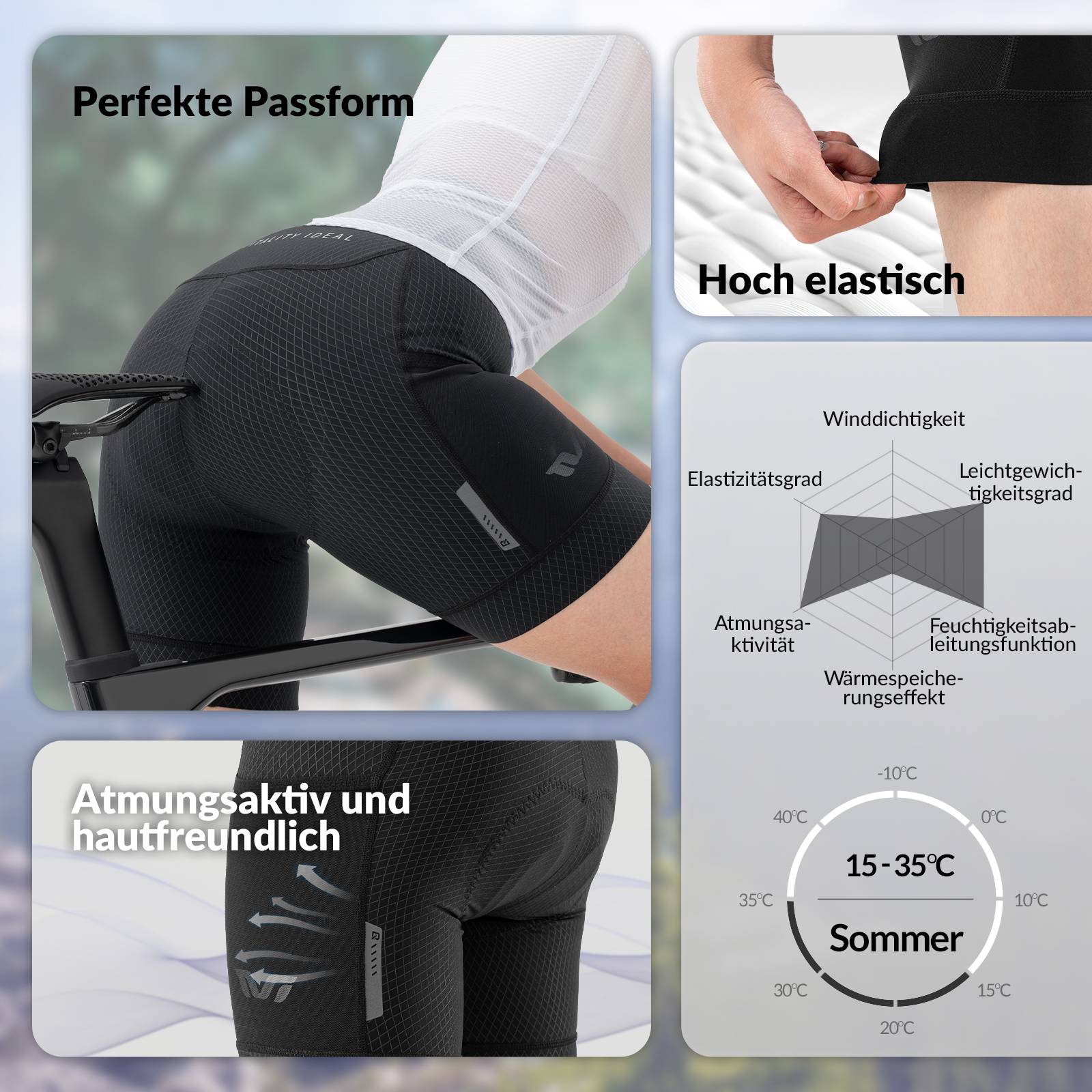 TVI Radlerhose Damen Gepolstert mit Tasche Atmungsaktive