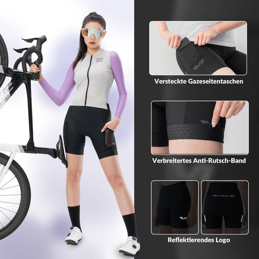 TVI Radlerhose Damen Gepolstert mit Tasche Atmungsaktive
