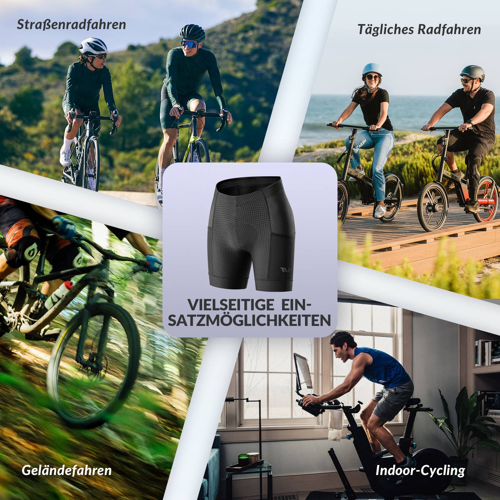 TVI Radlerhose Damen Gepolstert mit Tasche Atmungsaktive