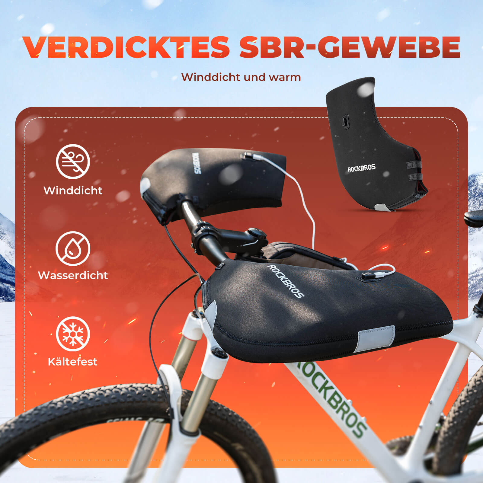 ROCKBROS Beheizte Wasserabweisend Fahrrad Lenkerstulpen - Wiederaufladbar