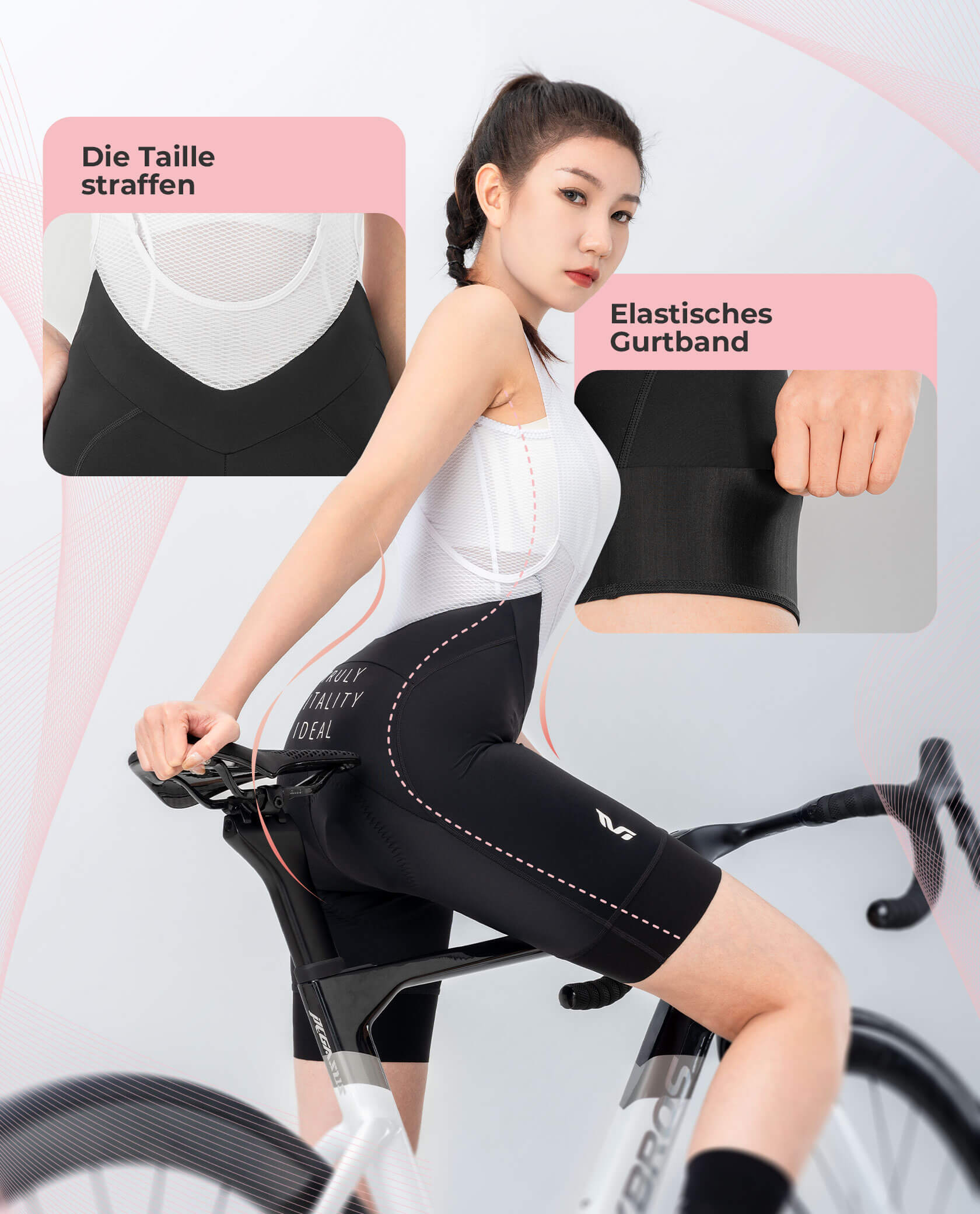 Fahrradhose für Damen Kurz Trägerhosen Atmungsaktive