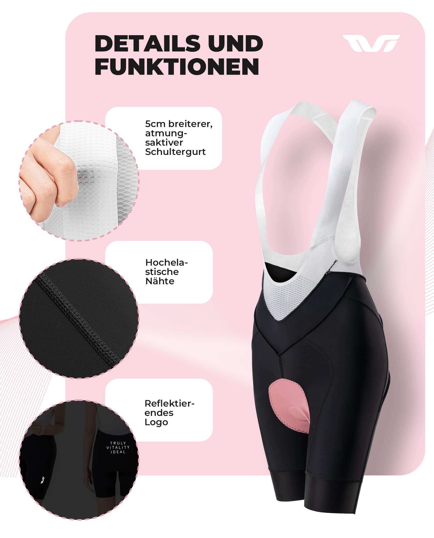 Fahrradhose für Damen Kurz Trägerhosen Atmungsaktive