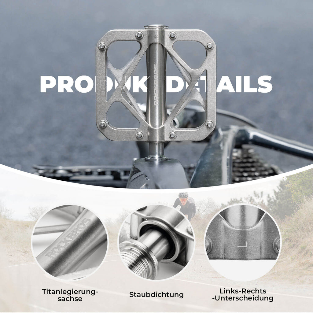 ROCKBROS Fahrradpedale aus Titanlegierung 3-Lager MTB-Pedale Plattform 9/16 Zoll