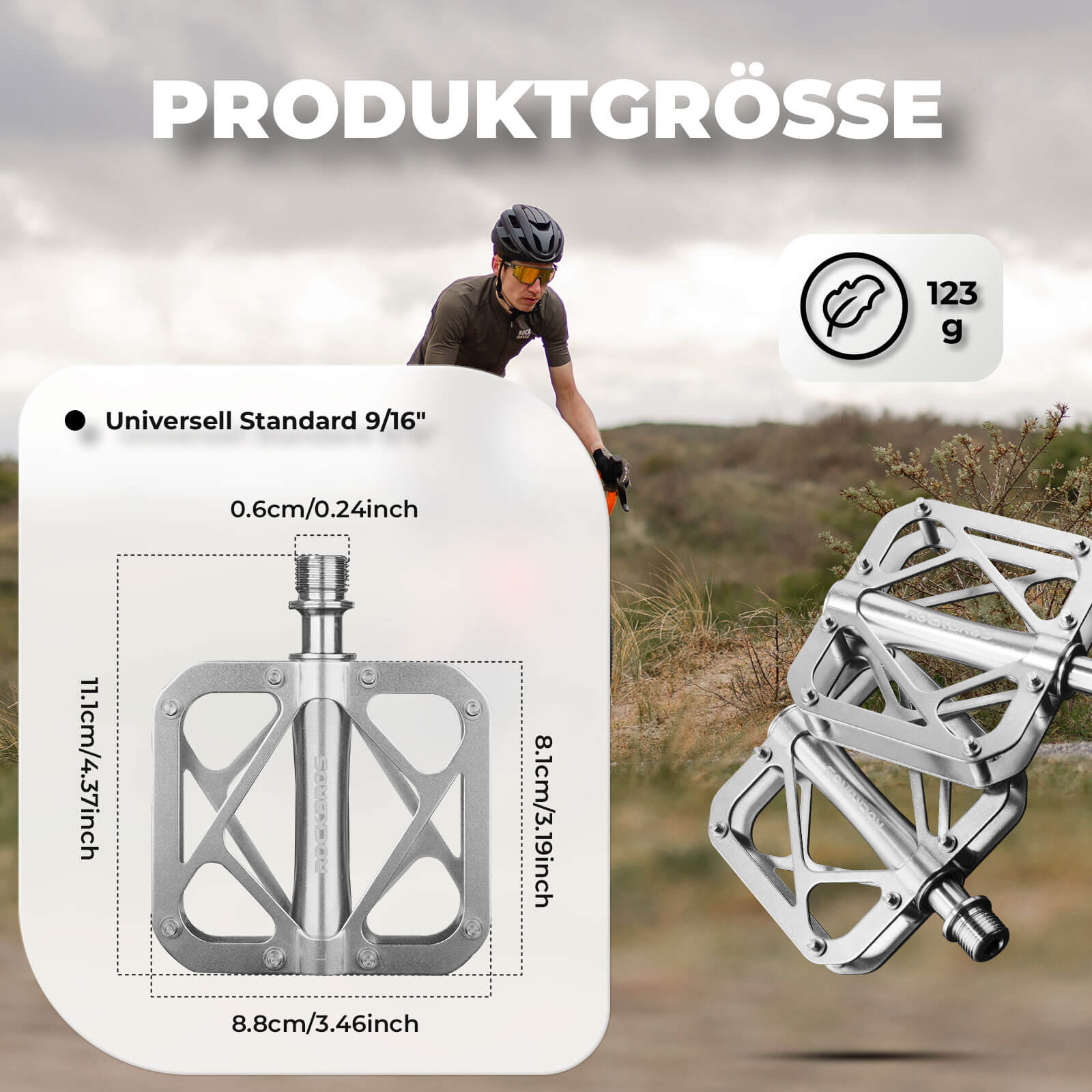 ROCKBROS Fahrradpedale aus Titanlegierung 3-Lager MTB-Pedale Plattform 9/16 Zoll